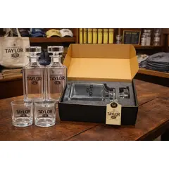 Custom crystal decanter presented in premium gift box with foam insert and stopper