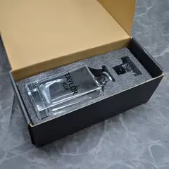 Custom crystal decanter presented in premium gift box with foam insert and stopper