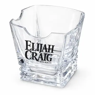 Customizable whiskey glass with built-in cigar holder notch, blank glass ready for branding